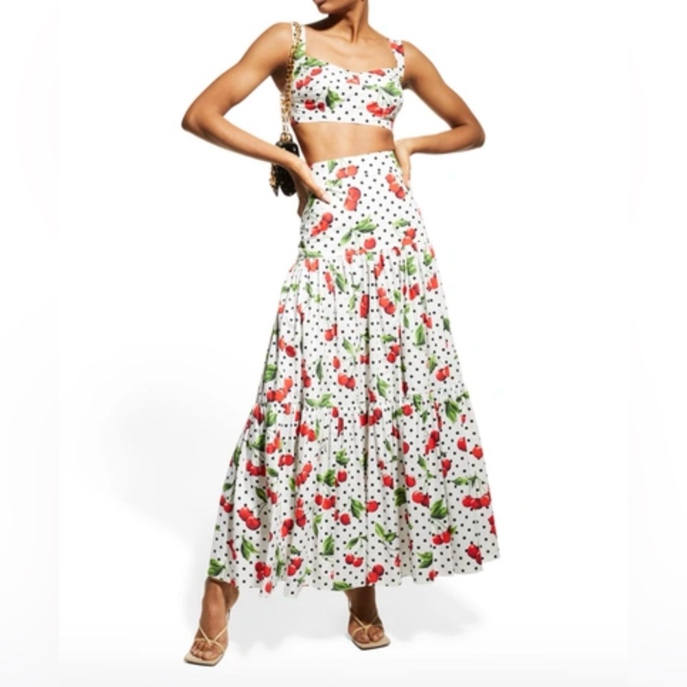 Inspiration Dolce & Gabbana White Maxi Skirt with Cherry Design